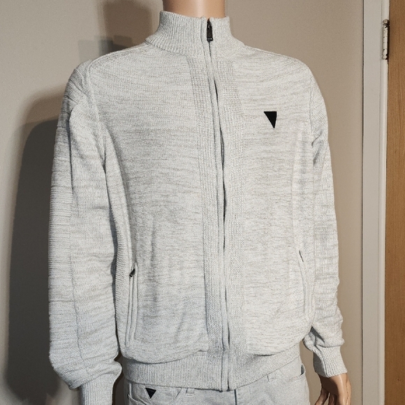 Guess Gray Zip Up Sweater with Mock Neck - Picture 3 of 10